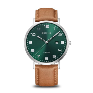 Bering Green Dial Titanium Leather Watch | 18640-568 | Bering Watches