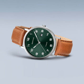 Bering Green Dial Titanium Leather Watch | 18640-568 | Bering Watches