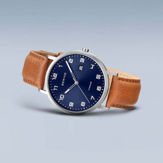 Bering Titanium Blue Dial Leather Watch | 18640-567 | Bering Watches