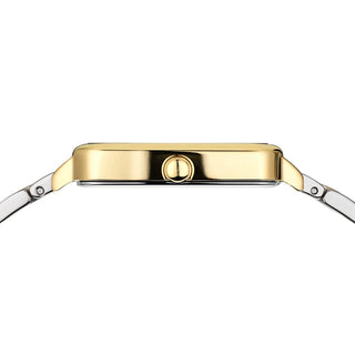 Close-up of a gold watch band on a white background
