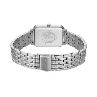 Silver watch with metal bracelet on a white background
