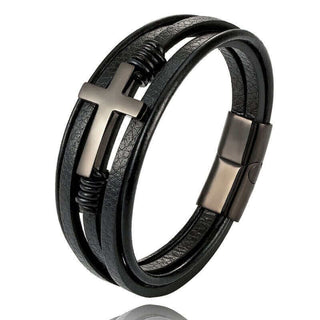 Stainless Steel Cross Leather Bracelet