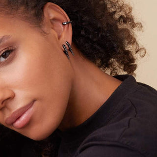 Black Rhodium Short CZ Icicle Huggie Hoop Earrings