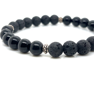 Black Ember Lava & Onyx Beaded Bracelet