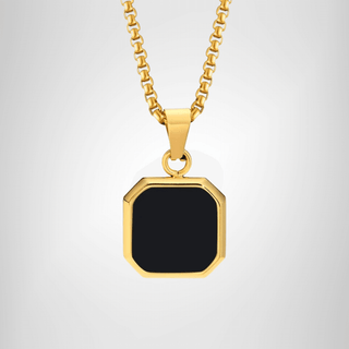 Men's Stainless Steel Gold Plated Onyx Geometric Necklace