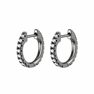 Black Rhodium Plated Silver 10mm CZ Huggie Hoop Earrings