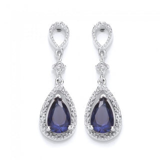 Silver Blue CZ Pear Drop Earrings | Coloured CZ Earrings