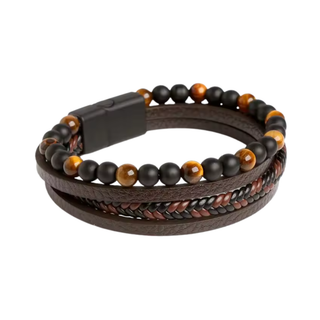 Brown Tiger's Eye and Leather Multi-Strand Bracelet