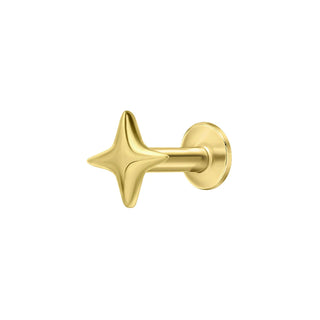 Gold Plated Silver Four Point Star Labret Cartilage Stud