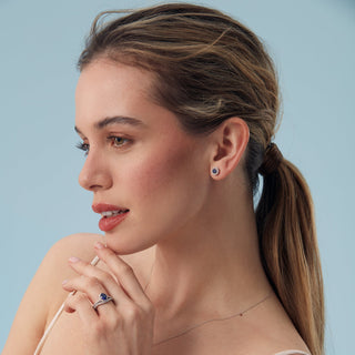 Orla | 9ct White Gold Lab Grown Diamond and Created Sapphire Earrings