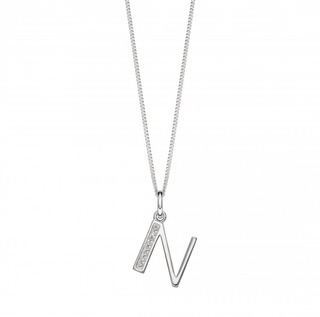 Silver CZ Initial 'N' Pendant