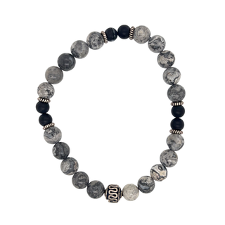 Carbon Mist Silver Crazy Agate & Onyx Beaded Bracelet