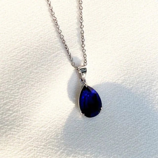 9ct White Gold Blue CZ Pear Necklace