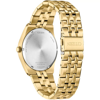 Gold Citizen watch with a white face on a white background