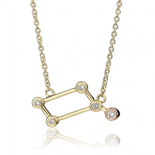 Gold constellation necklace with diamonds on a white background