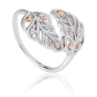 Clogau Debutante Feather Open Ring | Silver Adjustable Ring | 3SDBFR