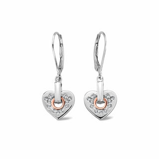 Clogau Heart-shaped earrings with rose gold accents on a white background