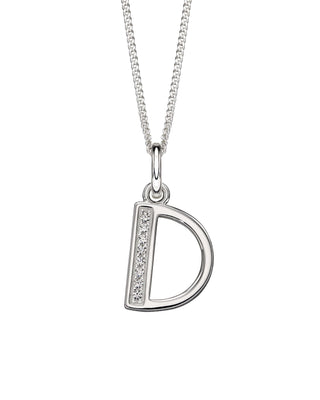 Silver CZ Initial 'D' Pendant | Letter Jewellery Gifts