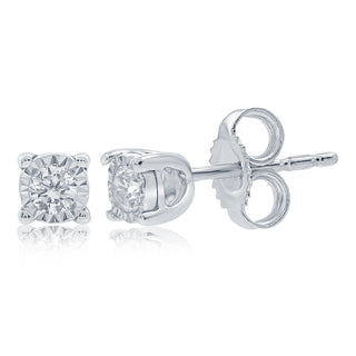 9ct White Gold 0.15ct Miracle Plate Diamond Studs | Illusion Set Diamond Earrings