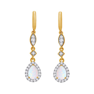 9ct Yellow Gold Opal & Diamond Drop Earrings | Opal Drop Earrings