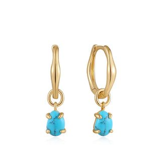 Ania Haie Gold Plated Silver Turquoise Making Waves Drop Hoop Earrings