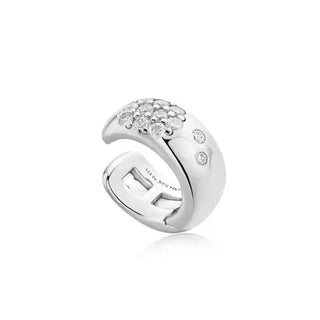 A silver-colored wide sparkle ear cuff with cubic zirconia embellishments.