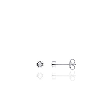 Silver stud earring with a clear gemstone on a white background