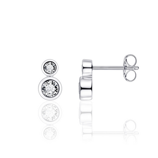 Gisser Silver Double Bezel Ear Studs