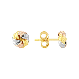 9ct Three Colour Gold Knot Stud Earrings