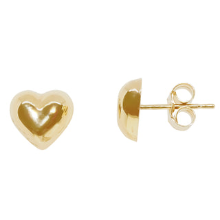 9ct Yellow Gold Puffed Heart Earrings | Heart Shaped Gold Earrings
