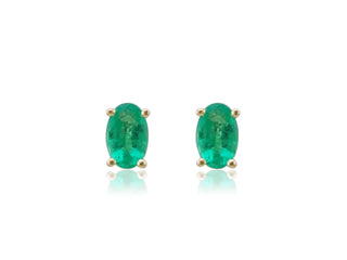 9ct Yellow Gold Oval Emerald Stud Earrings