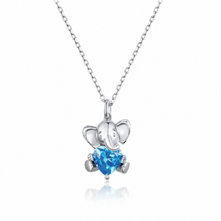 Silver Baby Elephant Blue CZ Heart Pendant