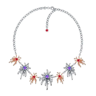 Necklace with colorful floral pendants on a white background