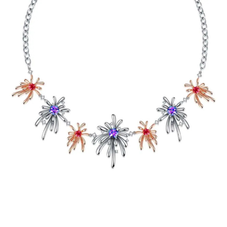 Necklace with colorful flower-shaped pendants on a white background
