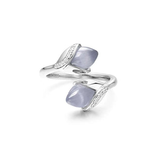 Silver ring with grey stones on a white background