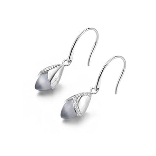 Fei Liu Silver Magnolia Cats Eye Hook Earrings