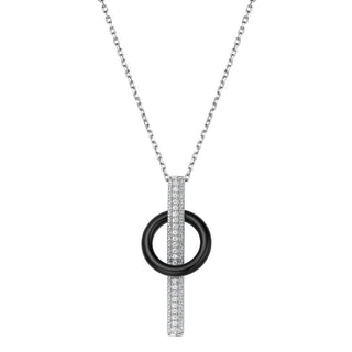 Fei Liu Silver Onyx CZ Geometric Bar Pendant