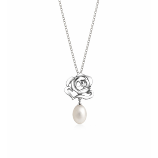 Fei Liu Silver Rose Pearl Drop Pendant