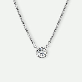white gold necklace with a round crystal pendant on a white background