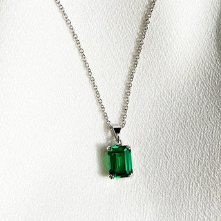 9ct White Gold Emerald Cut Green CZ Pendant | CN9KW-FULT-GR86