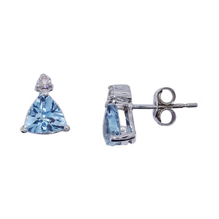 9ct White Gold Blue Topaz & Diamond Studs | Genuine Blue Topaz Earrings