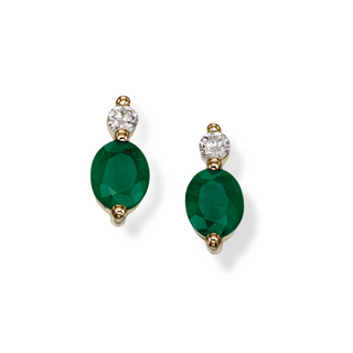 9ct Yellow Gold Emerald & Diamond Stud Earrings | Strange the Jewellers