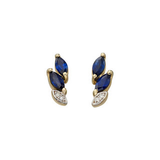 9ct Yellow Gold Sapphire & Diamond Stud Earrings | Sapphire Earrings