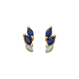 9ct Yellow Gold Marquise Sapphire & Diamond Stud Earrings