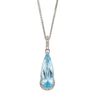 9ct White Gold Blue Topaz Teardrop Pendant