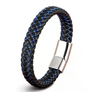 Black & Blue Wide Leather Bracelet