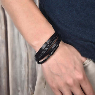 Gents Leather 4 Layer Bar & Beads Bracelet