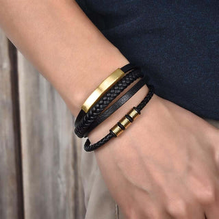 Gents Leather 4 Layer Bar & Beads Bracelet