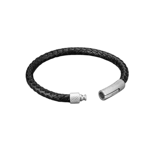 A single black leather rope bracelet