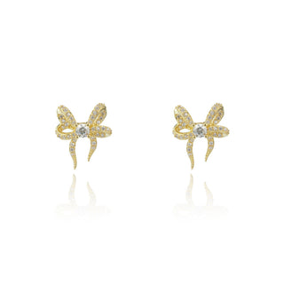 Georgini Gold Plated Silver CZ Sweetheart Bow Earrings